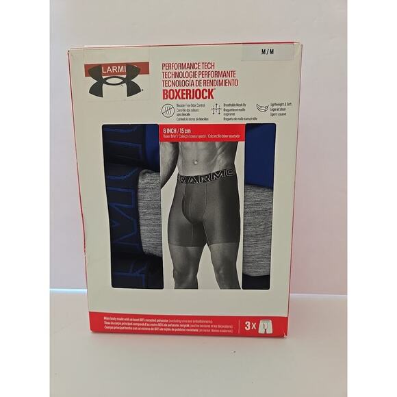 Under Armour UA 3 Pack Performance Tech 6" Boxerjock Three Boxer Briefs Blue - Picture 1 of 8